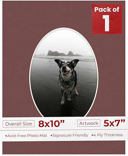 Tapete de 8 x 10 pulgadas con corte biselado para fotos de 5 x 7 pulgadas, con apertura de tablero de fotos ovalado color granate precortado, sin