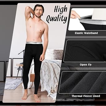 Cutecrop 3 Pack Men Thermal Underwear Pants Fleece Lined
