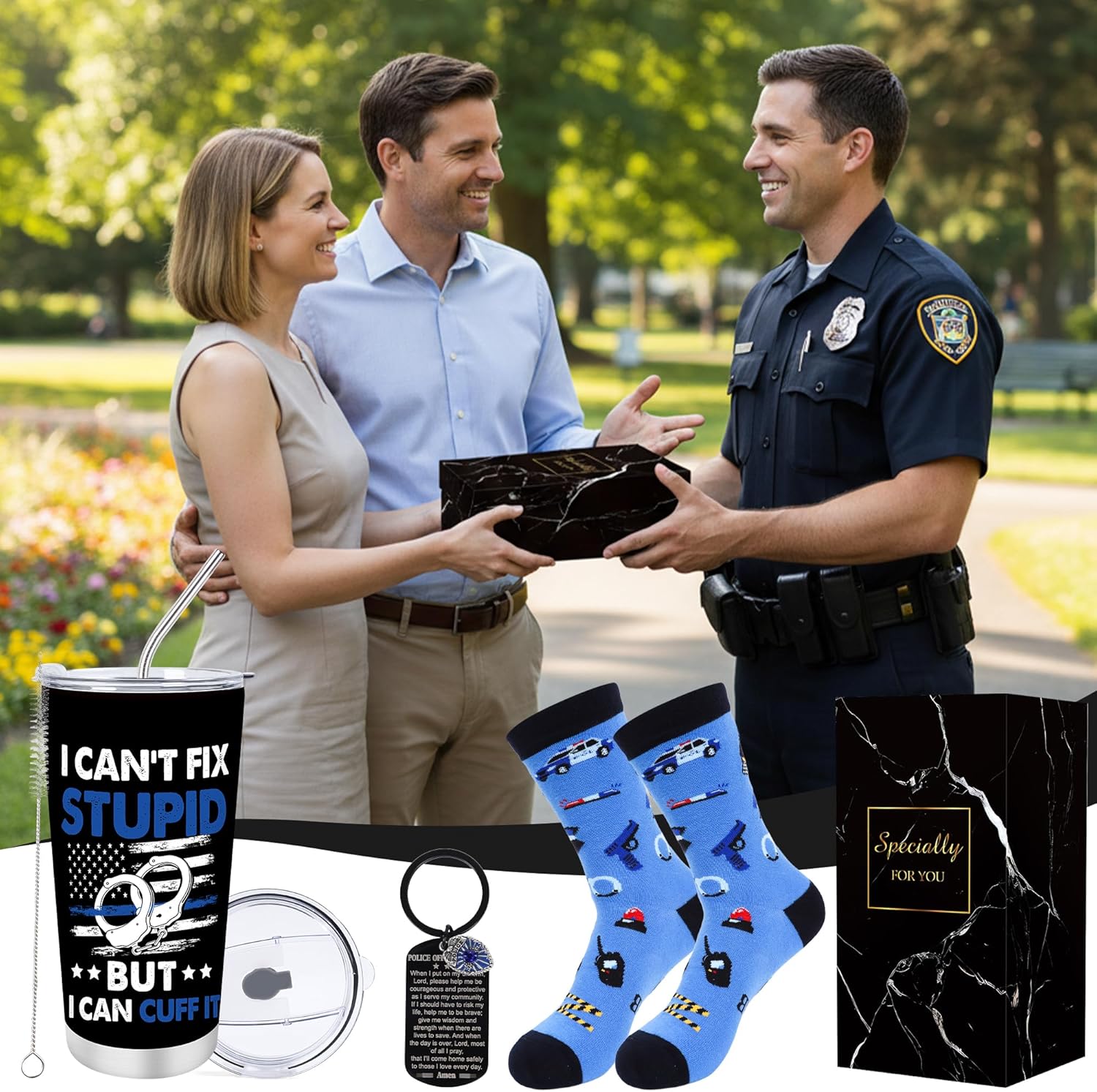 Keluna 3Pcs Police Gifts For Men, Policeman Captain Appreciation Gifts, 20Oz Insulated Tumbler, Socks, Keychain, Police Academy Graduation Christmas Birthday Retirement Gift for Dad Son Husband - Image 6