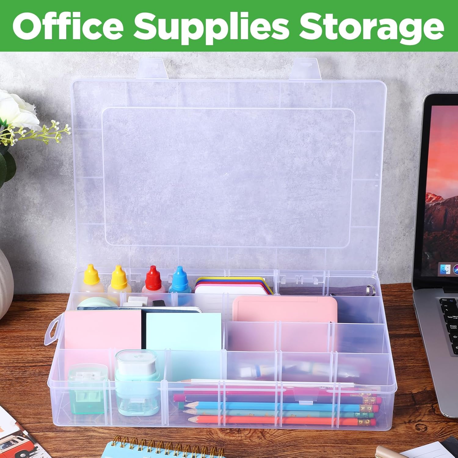 2 Pack 24 Grids Clear Plastic Bead Organizer Box, Fishing Tackle Box Compartment Organizer with Adjustable Dividers for Jewelry, Art Craft, Bead Storage Containers - Image 6