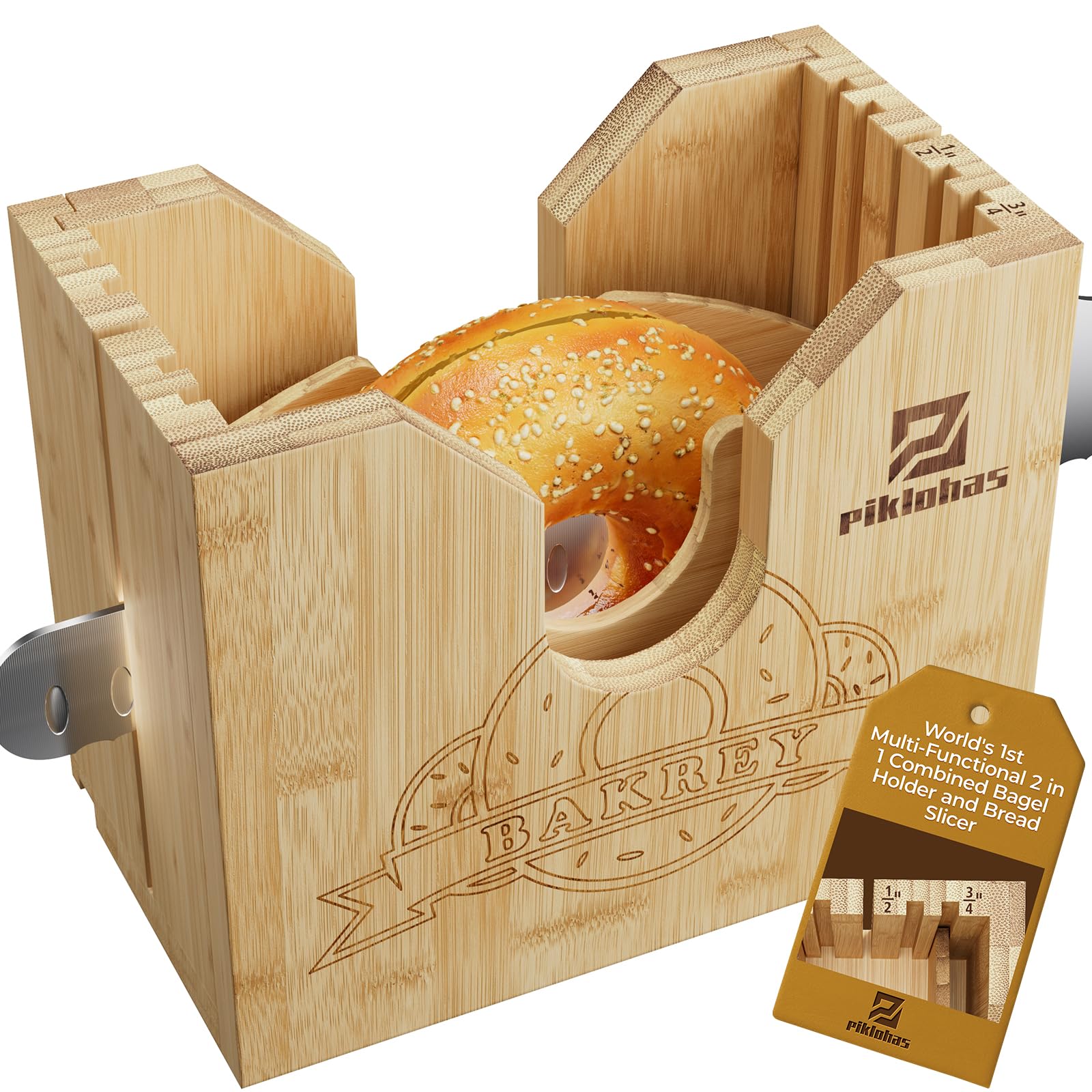 Piklohas 2026 Bagel Slicer, Bamboo Bread Slicer for Small and Large Bagels