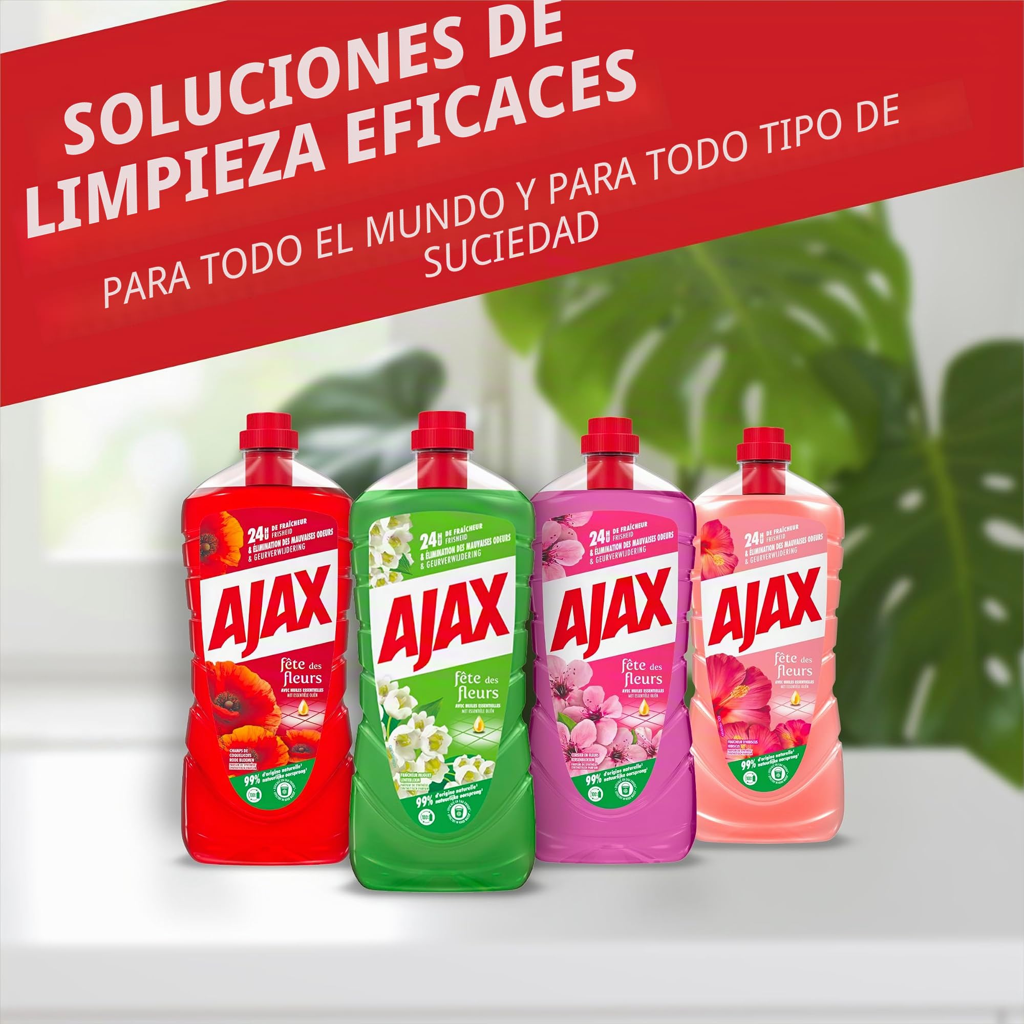 AJAX – Limpiador de hogar para suelos y múltiples superficies Ajax Festival de las flores de la candidiasis – Actúa contra todos los tipos de sucios – Lote de 3 x 1250 ml
