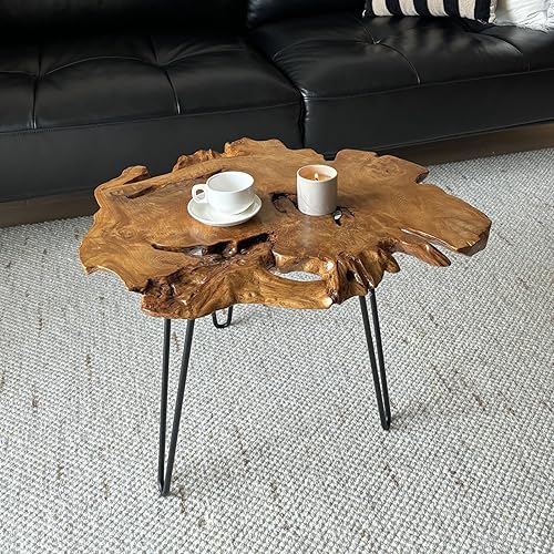 Live Edge Coffee Table, Natural Fir Wood Coffee Table with Metal Hairpin Legs About 21" W x 15" D x 17" H, Live Edge Side Table for Living Room, Bedroom, Home (Medium)
