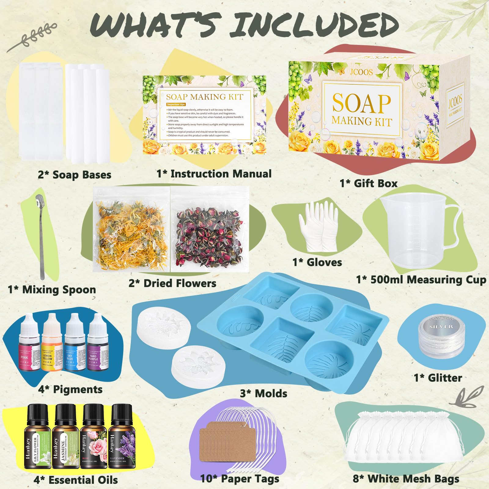 Kit Fabrication Savon, Vezerd créatif pour adultes avec moule à savon, base de savon et savon brut, bombes de bain, savons à faire soi-même pour enfants/débutants