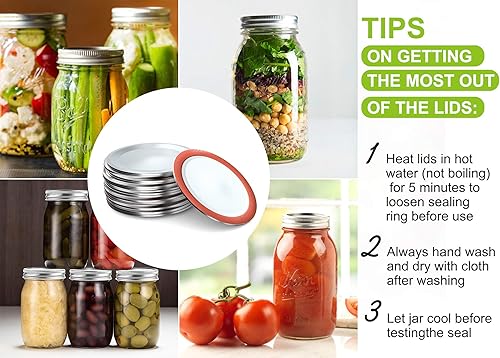 Miniatura 3 de Tapas para tarros Mason de boca regular para frascos Ball, Kerr  24 unidades de tipo dividido con características de sellado hermético y a prueba de
