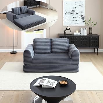 Foldable Boneless Love Seat Couches in a Box, Modern Floor Foam Sleeper Sofa Bed 2-in-1 Convertible Cloud Sofa for Home Apartments Bedroom