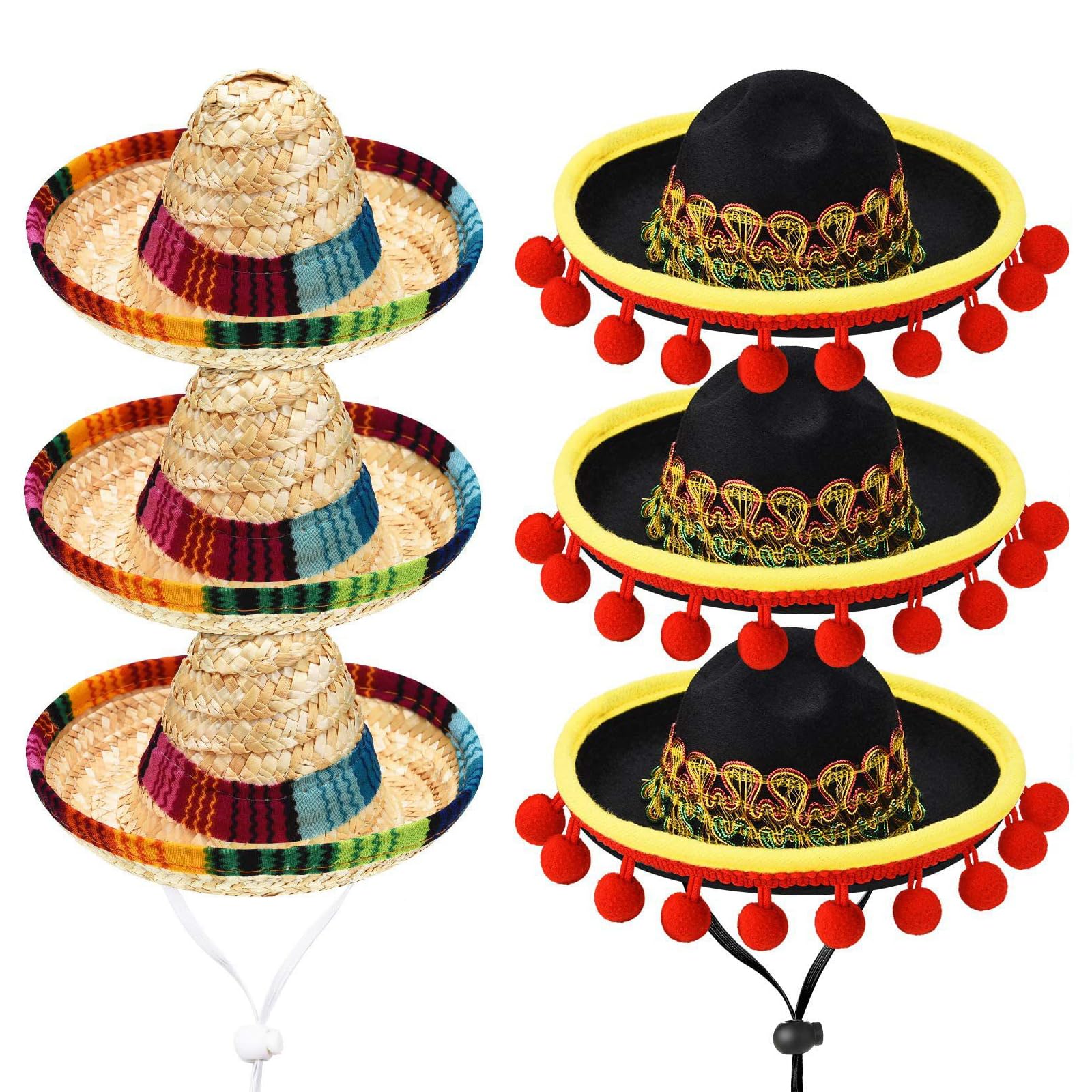 6 pz Mini cappelli messicani Mini cappelli Sombreros Mini cappello di paglia Fiesta Decorazioni per feste messicane per Cinco De Mayo Fiesta messicana Carnevale Bambini Cani Gatti Festa