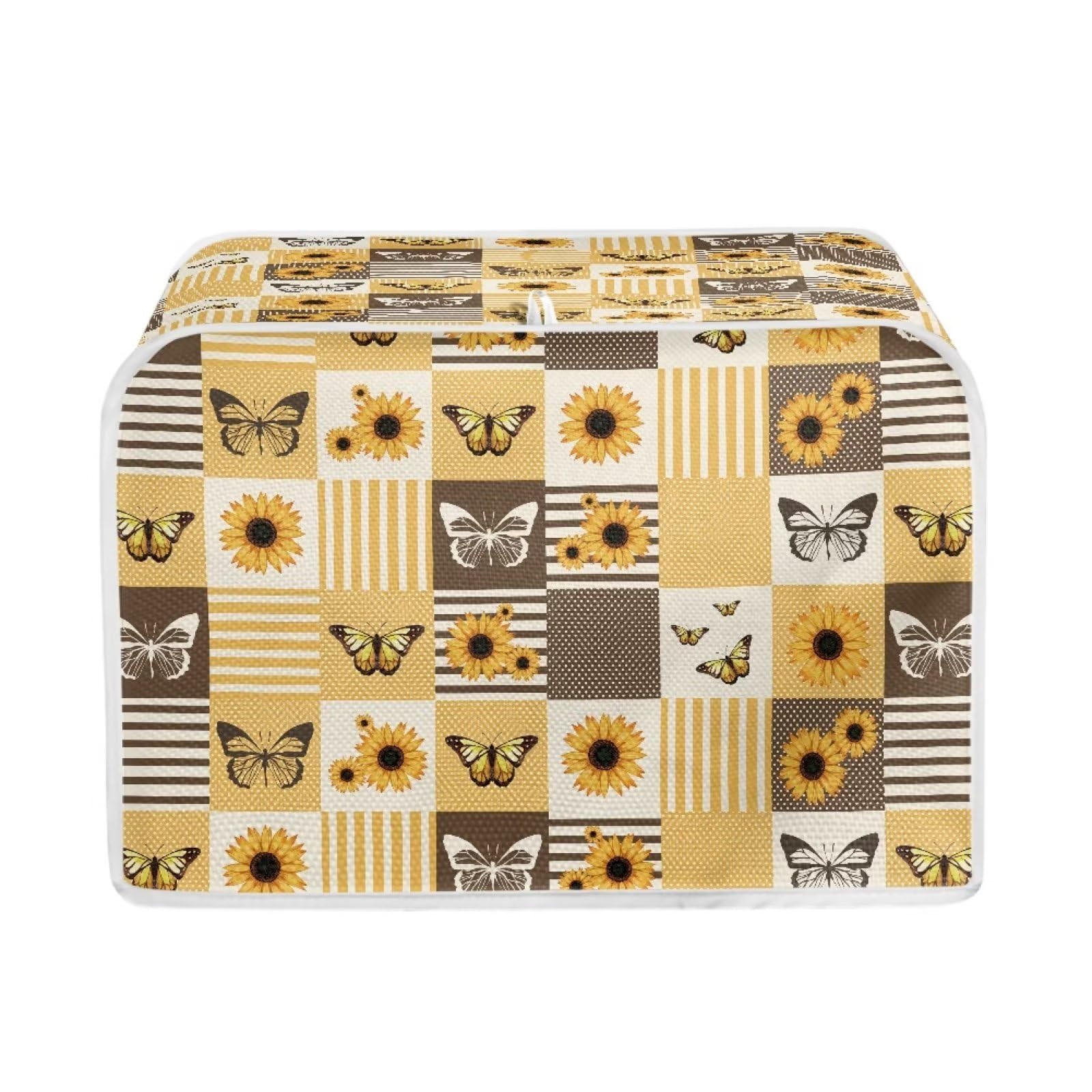 JSLXYYBQ Plaid Sunflower Butterfly Pattern Toaster Cover, 4 Slice Medium Appliance Bread Maker Cover for Kitchen, Yellow Dustproof Toaster Oven Cover