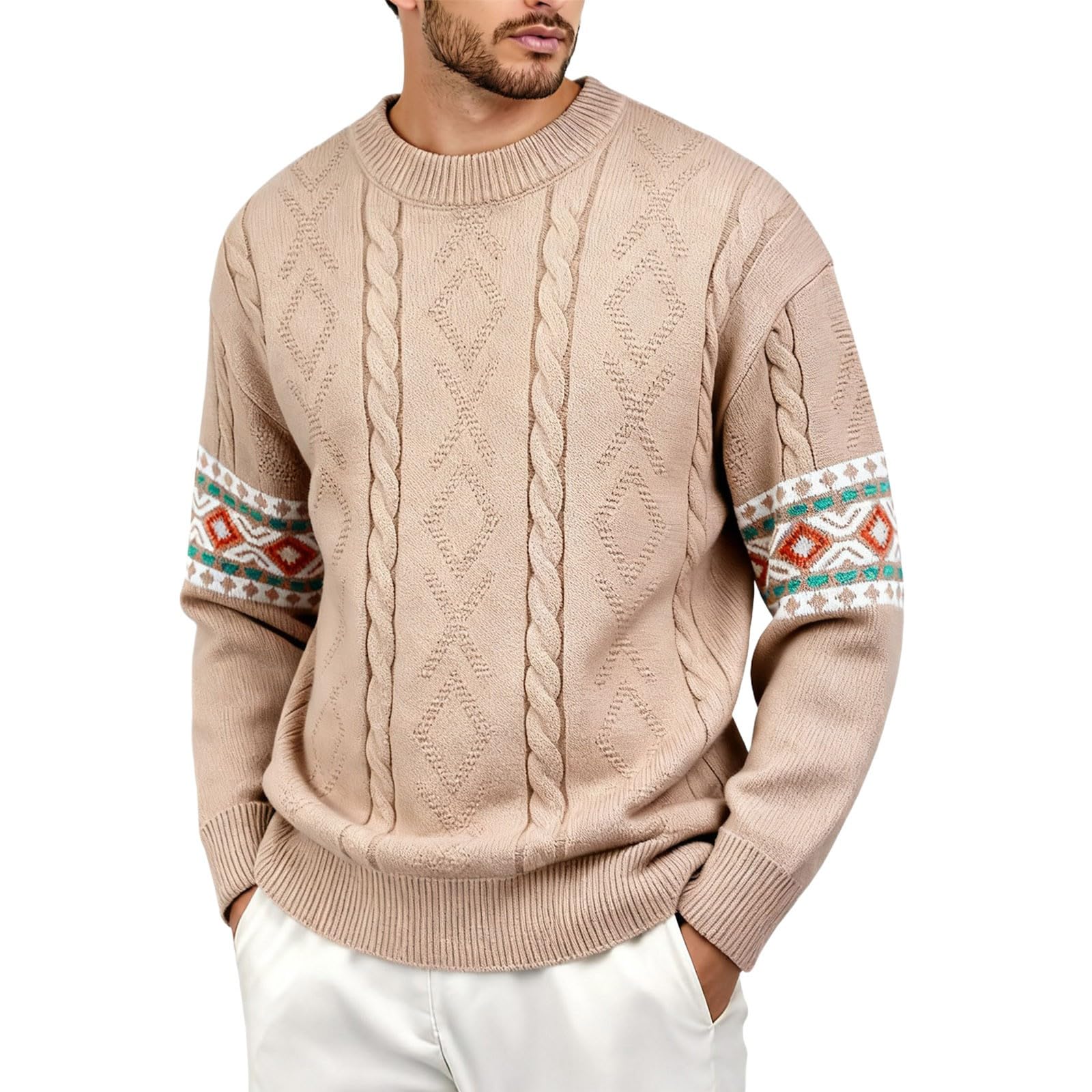 Generisch Maglione natalizio da uomo, girocollo, maglione natalizio, maglione a maniche lunghe, maglione termico per Natale, maglione a maniche lunghe