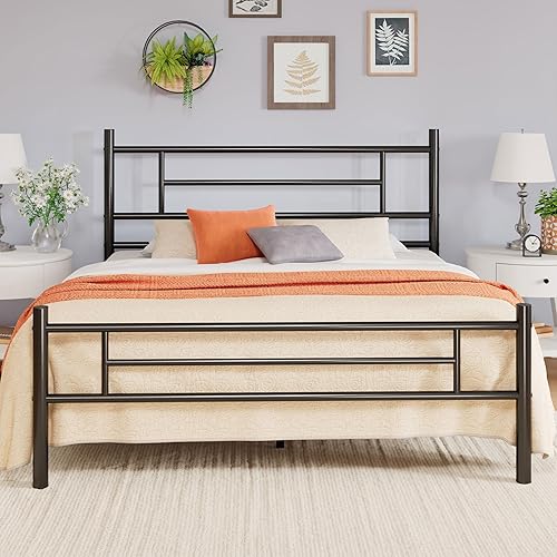 Miniatura 10 de Allewie - Base de cama de plataforma metálica tamaño Queen de 14 pulgadas con cabecera y estribo, almacenamiento debajo de la cama, soporte de