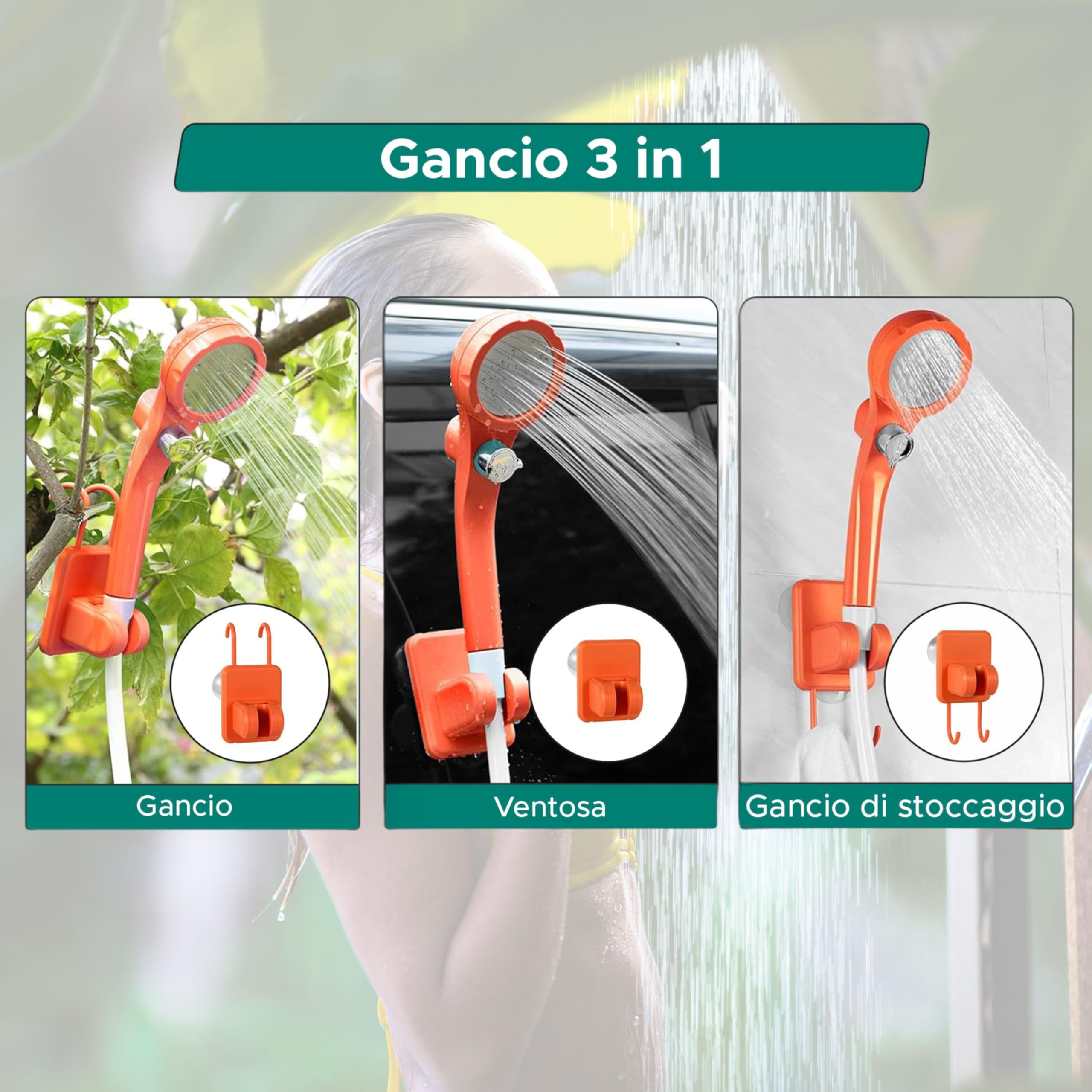 Doccia Portatile Ricaricabile, Doccia da Campeggio, Doccia Esterna per Camper Van Auto e Giardino, Pompa a Batteria 6000 mAh, Tubo 2 m, 3 modalità di Pressione, Display Digitale Temperatura