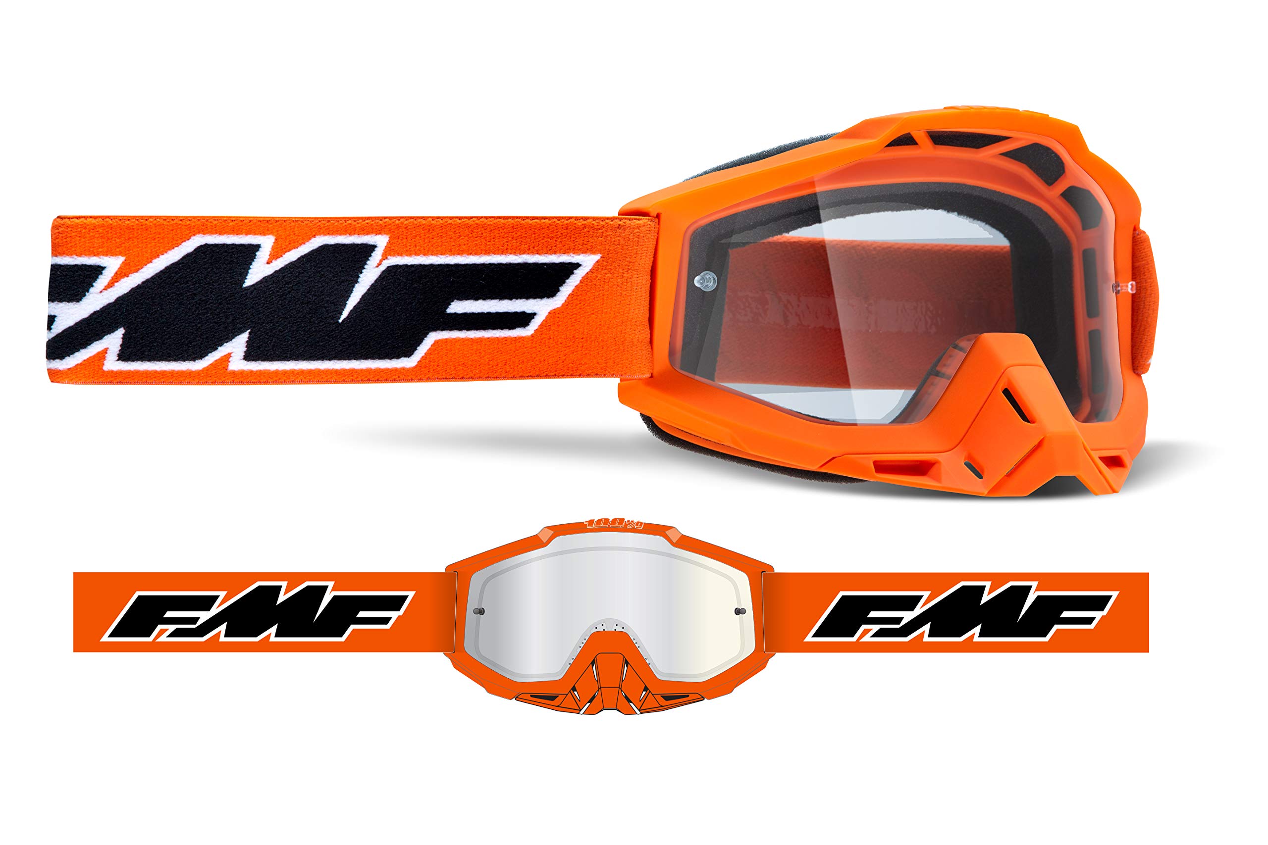100% FMF POWERBOMB Goggle Rocket Orange - Clear Lens