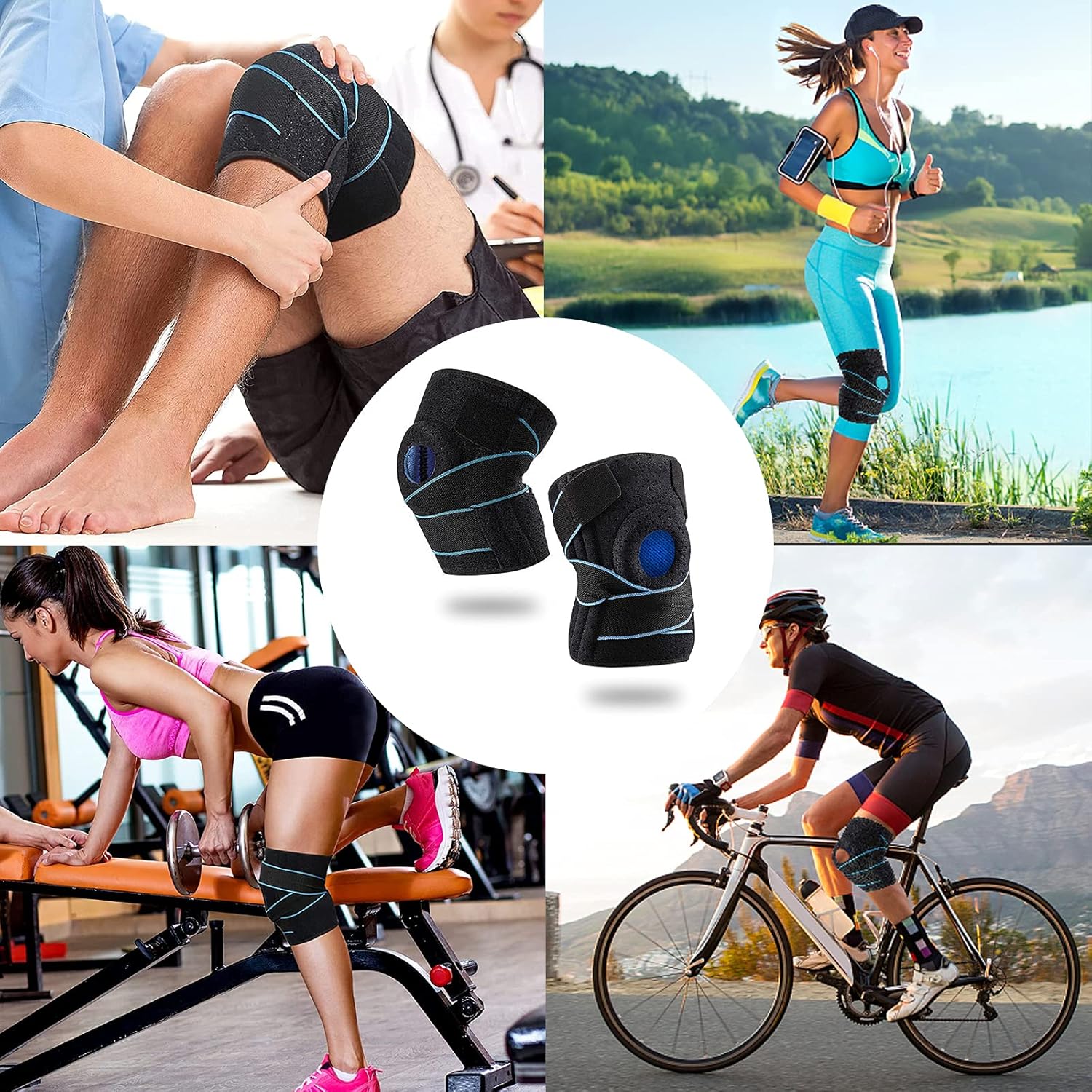 Pixel Panda 2 Pack Adjustable Knee Brace for Knee Pain with Side Stabilizers & Patella Gel Pads, Knee Support for Working Out, Running, Meniscus Tear, ACL, MCL, Arthritis, Joint Pain Relief, Injury Recovery, Fits for Men & Women (Medium) : Sports & Outdoors