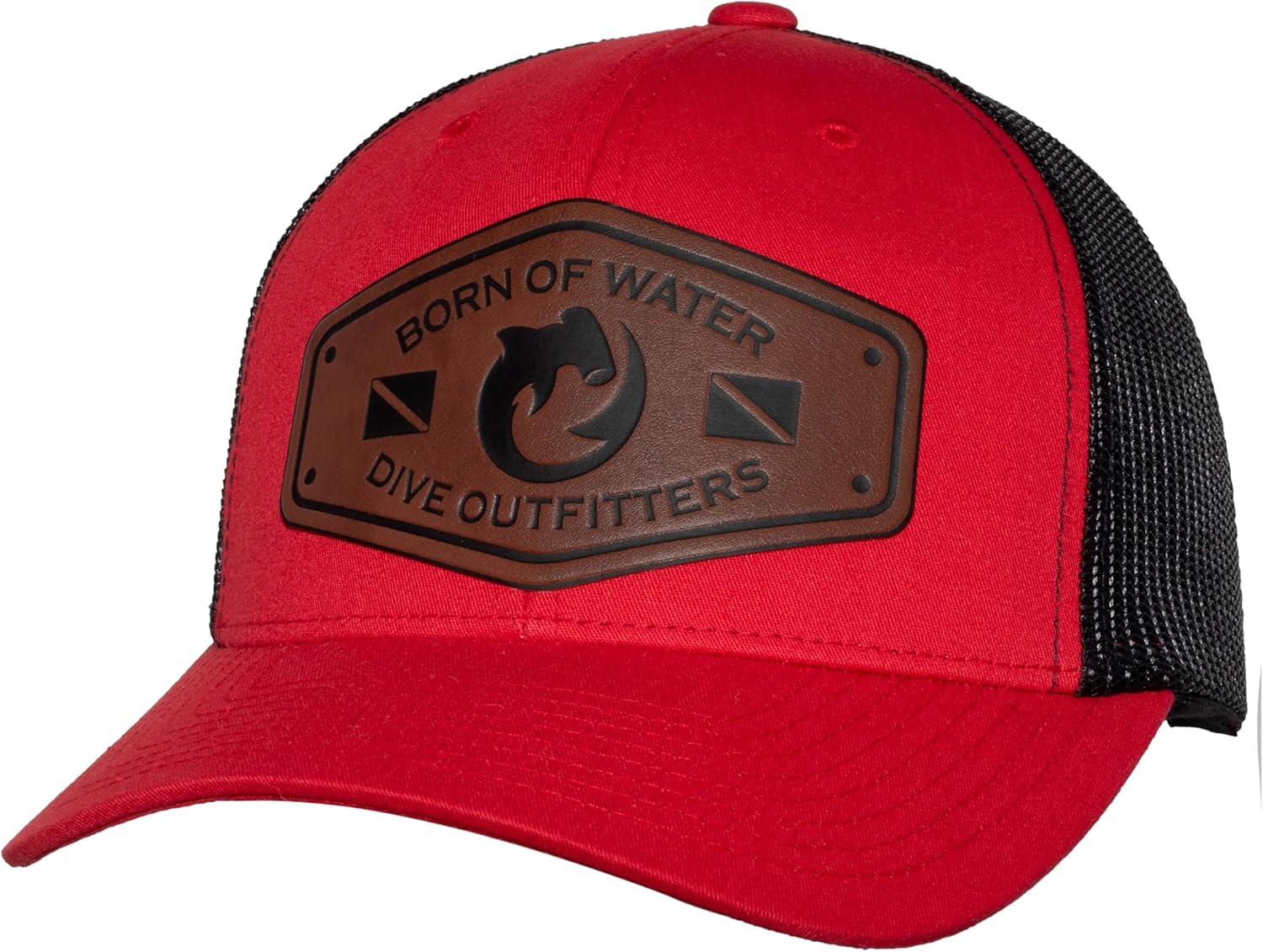 Born of Water Scuba Diving Trucker Hat: Leather Patch: Mens Adjustable Snapback for Fishing, Spearfishing