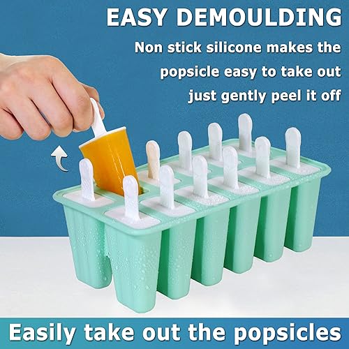 Miniatura 29 de Moldes de silicona para paletas de 12 cavidades, molde de paletas de hielo para niños, adultos y adolescentes, moldes de helado para fiestas, yogur