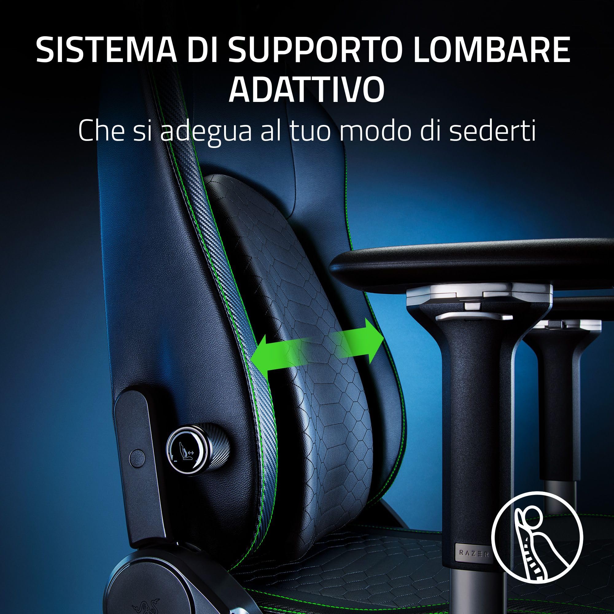 Razer Iskur V2 - Sedia da gioco con supporto lombare adattivo (pelle sintetica di grado EPU, cuscini in schiuma ad alta densità, braccioli 4D, curva lombare completamente regolabile) Verde