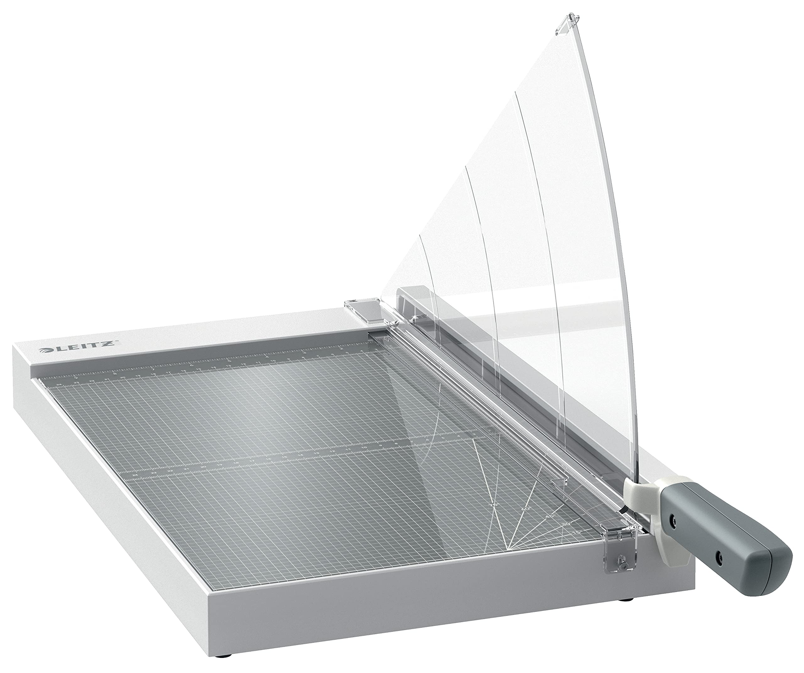 Leitz Precision Taglierina a Ghigliottina per l'Ufficio con Lama in Acciaio, Guida con Bordo Luminoso, Piano di Taglio in Vetro, taglia fino a 15 fogli di carta in formato A4+, per 381 mm di lunghezza