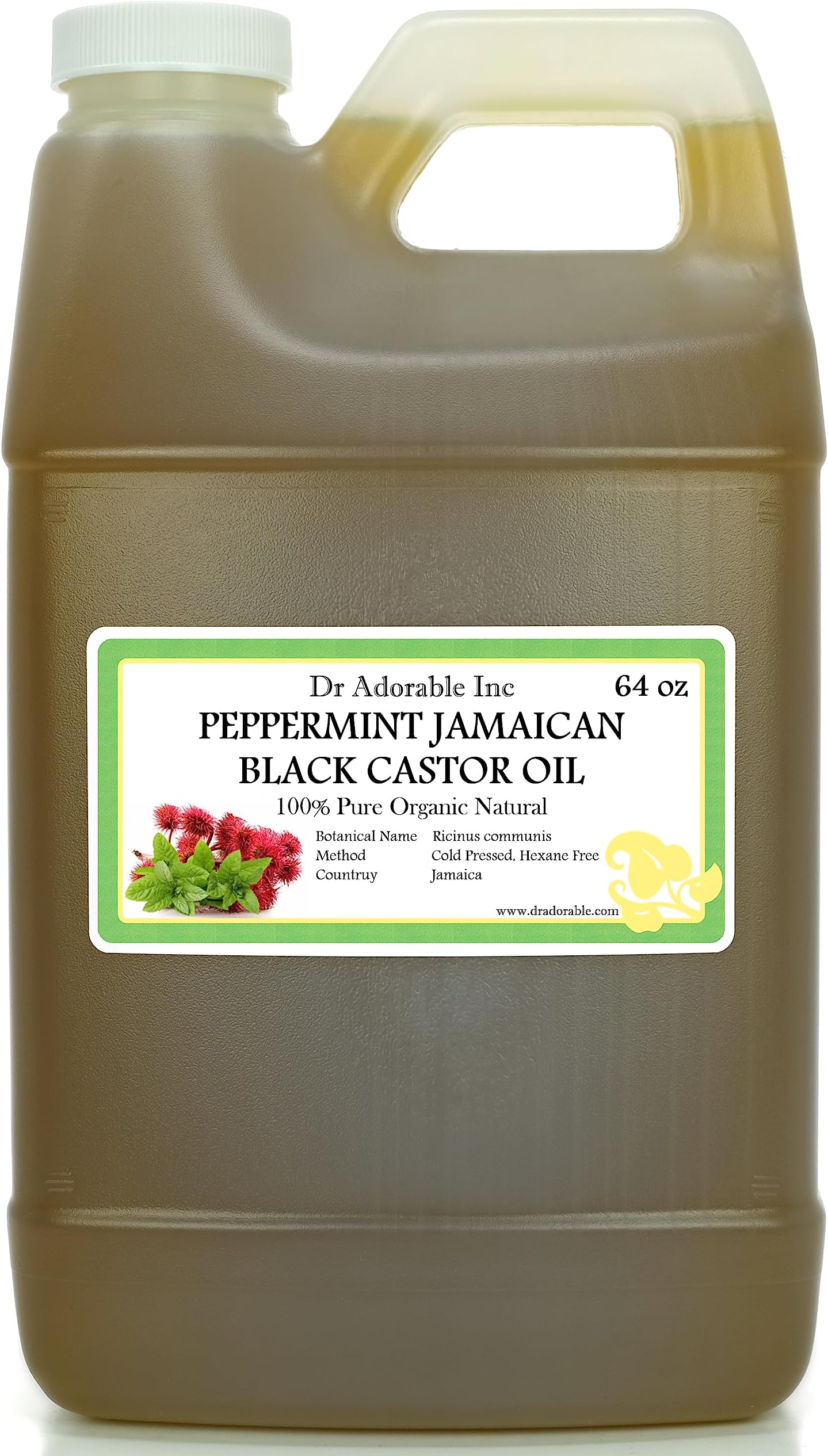 64 oz - Peppermint Jamaican Black Castor Oil - Pure Natural Organic Strengthen Grow & Restore Hair Care