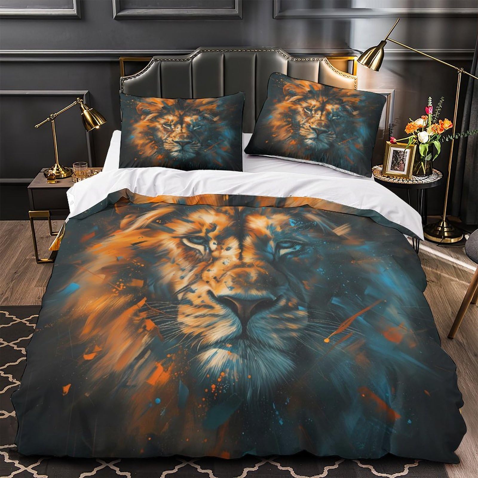 Housse de couette lion 3D anti-plis et résistante pour simplifier l'entretien