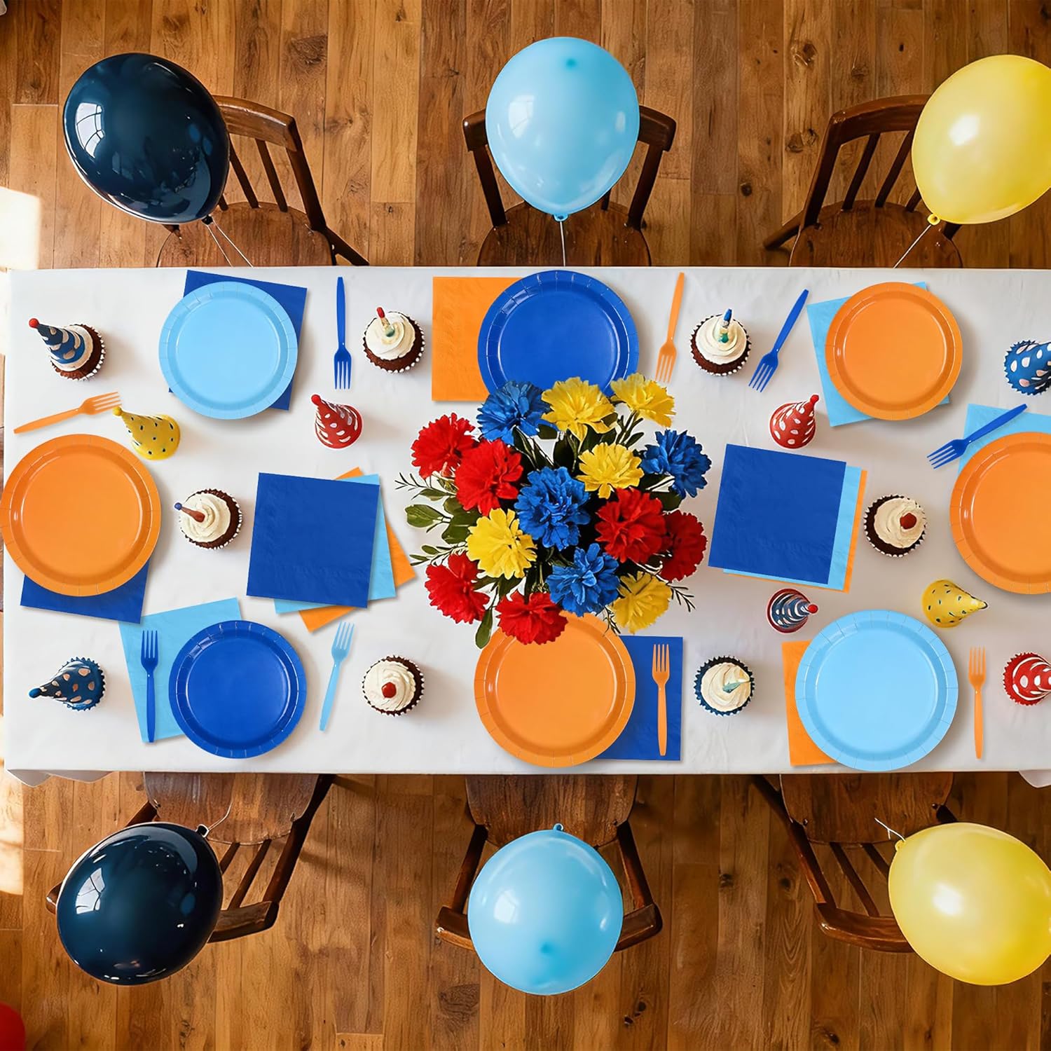 96Pcs Blue Theme Dog Birthday Party Decorations Blue Orange Dog Birthday Plates and Napkins Tableware Set Orange and Light Navy Blue Decoration for Boys Girls Cartoon Bday Party Supplies Serves 24 - Image 4