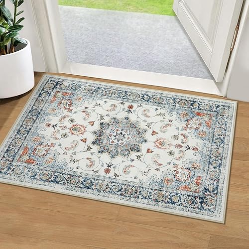 Nailttos Alfombra de medallón oriental, 2 x 3, antideslizante, para entrada, suave, de pelo bajo, lavable a máquina, con estampado floral, vintage, disponible en Yaxa Venezuela
