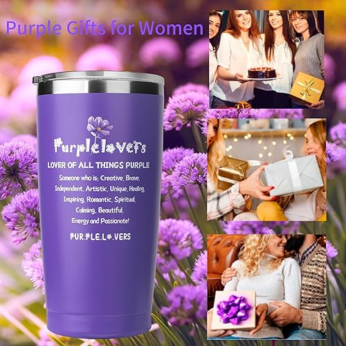 Miniatura 5 de Regalos morados para mujeres, vaso de acero inoxidable de 20 onzas para amantes de los morados, regalos de cumpleaños con temática morada para