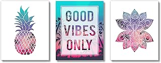 Good Vibes Beach Teen Girl Room Wall Decor Art Prints (UNFRAMED 8x10) VSCO Inspirational Wall Art, Motivational Quotes Posters for Kids, Tween Women Office Bedroom, Dorm, Desk (Pineapple Mandala Good Vibes Only)