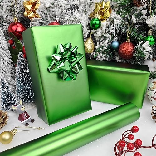 Miniatura 2 de LDGOOAEL Mini rollo pequeño de papel de regalo de Navidad (17 pulgadas x 32.8 pies), verde mate para vacaciones, cumpleaños, bodas, baby shower