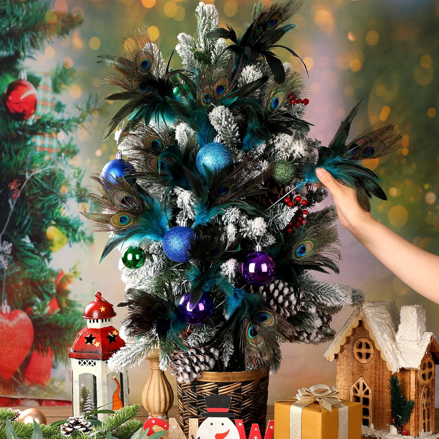 Suncalla 12 Pcs 11.8 Inch Peacock Feather Pick Decorations Peacock Bird Feather Decorations for DIY Craft Wreaths Vases Home Xmas Day Wedding Christmas Tree Party Decor