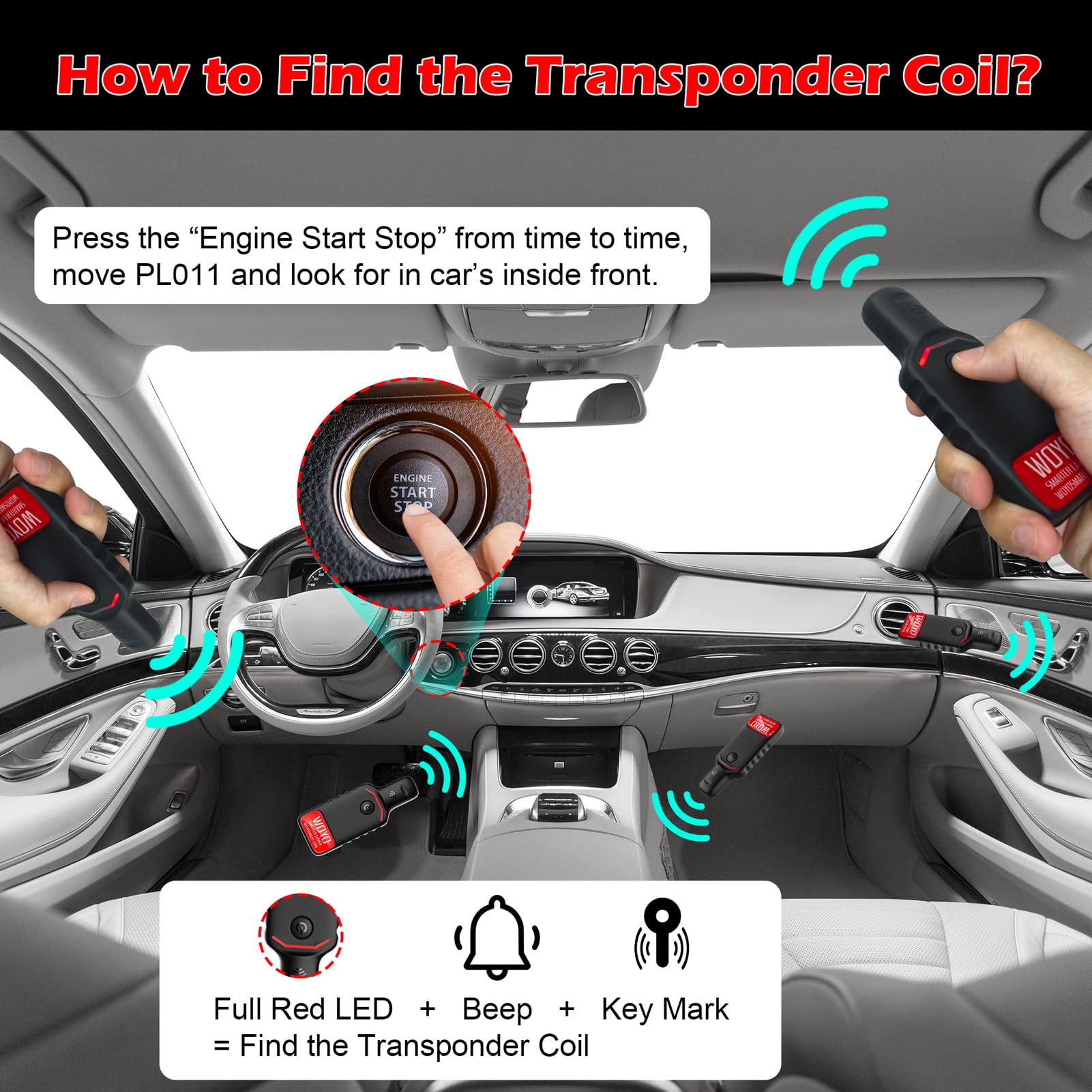 PL011 Localizzatore LF e tester per antenne automobilistiche ad alta frequenza per l'accesso passivo senza chiave e lo strumento diagnostico per sistemi PEPS compatibile con