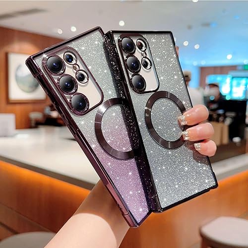 Miniatura 2 de Funda ultra magnética con purpurina para Samsung Galaxy S22, funda de lujo de protección completa con protector de lente de cámara, antiarañazos, a