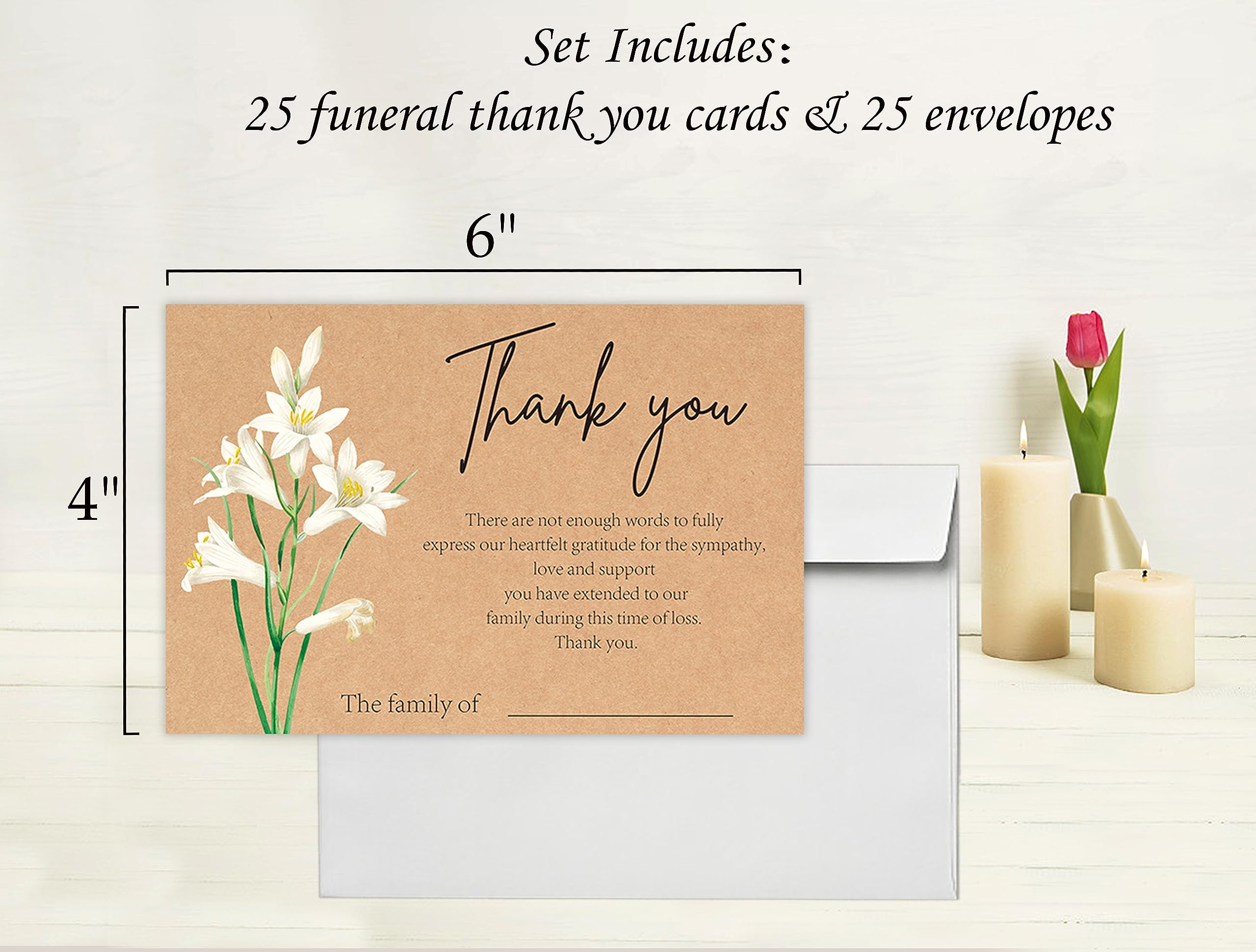 Lily Minimalism - Tarjetas de agradecimiento funerarias con sobres, tarjetas de agradecimiento funerarias rellenables, notas de agradecimiento, notas de agradecimiento con sobres, tarjetas de