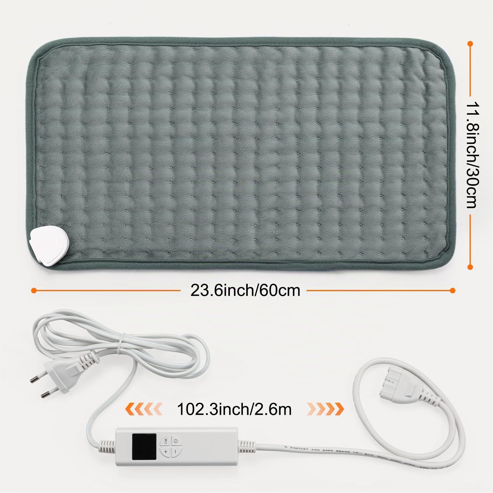 Termoforo Elettrico Lombare, 30x60cm Termoforo Lombare Ricaricabile Con timer di 4 ore e 6 Livelli di Riscaldamento Spegnimento Automatico,Lavabile Cuscino Elettrico Riscaldante Grigio