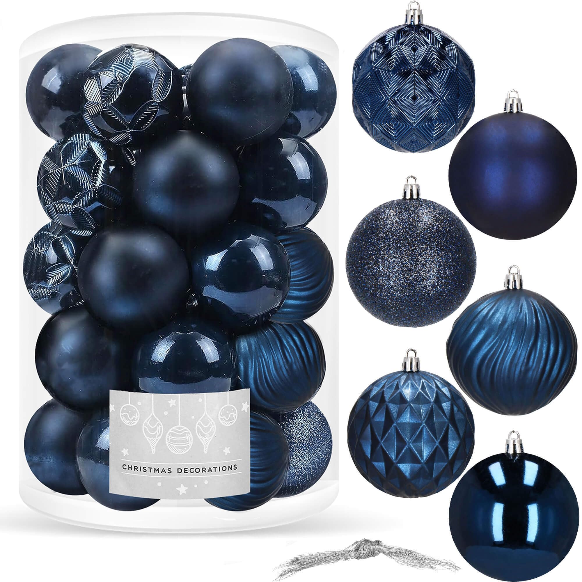 Boules de Noël Bleues 30 pièces Set 9 cm Incassables en plastique Mat