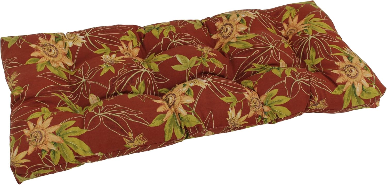 Blazing Needles Squared Patterned Spun Polyester Tufted Loveseat Cushion, 42" x 19", Passion Ruby