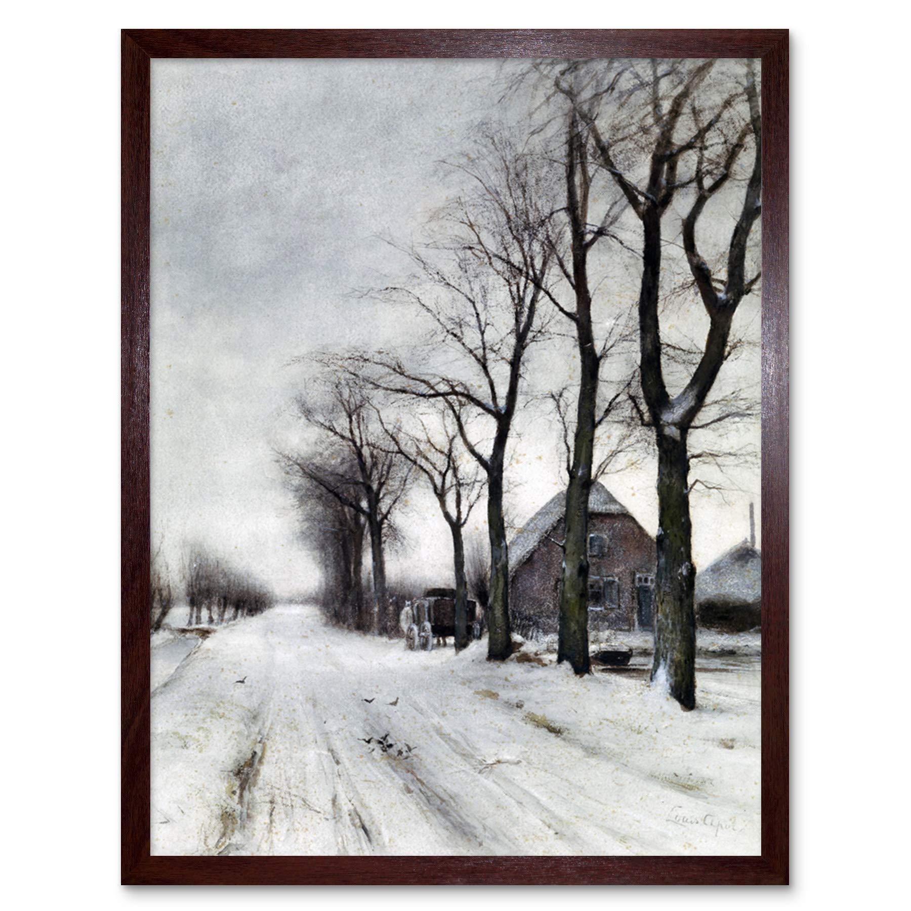 Artery8 Louis Apol Winter Landscape Farm Lane Painting Art Print Framed Poster Wall Decor 12x16 inch