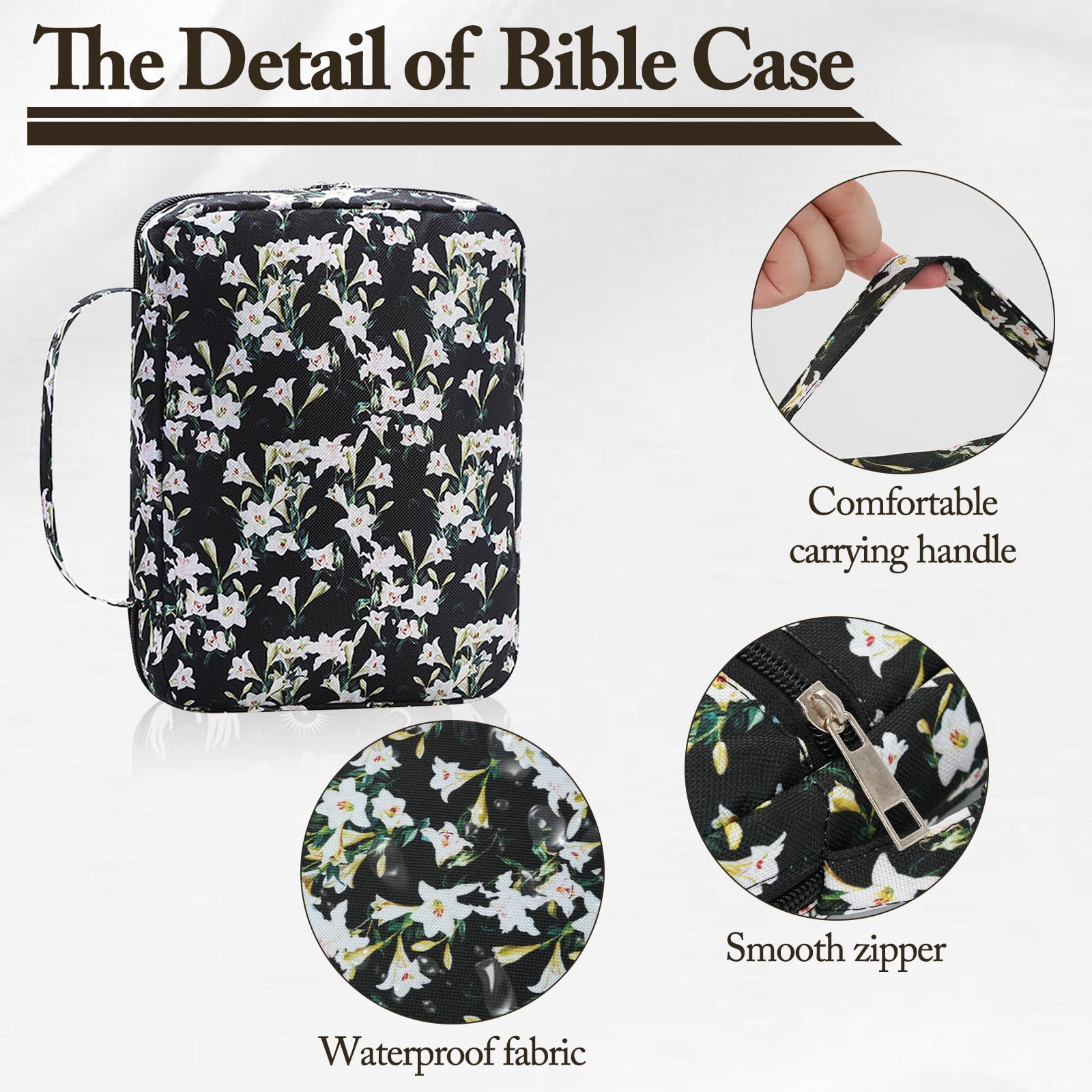 QZDAFFIC Bible Cover with Bible Tabs, Large Bible Bag for Women Girls Men, Durable A5 Book Cover Zipped Tote Bag for Bible Study Supplies (Rose Painting) - Image 3