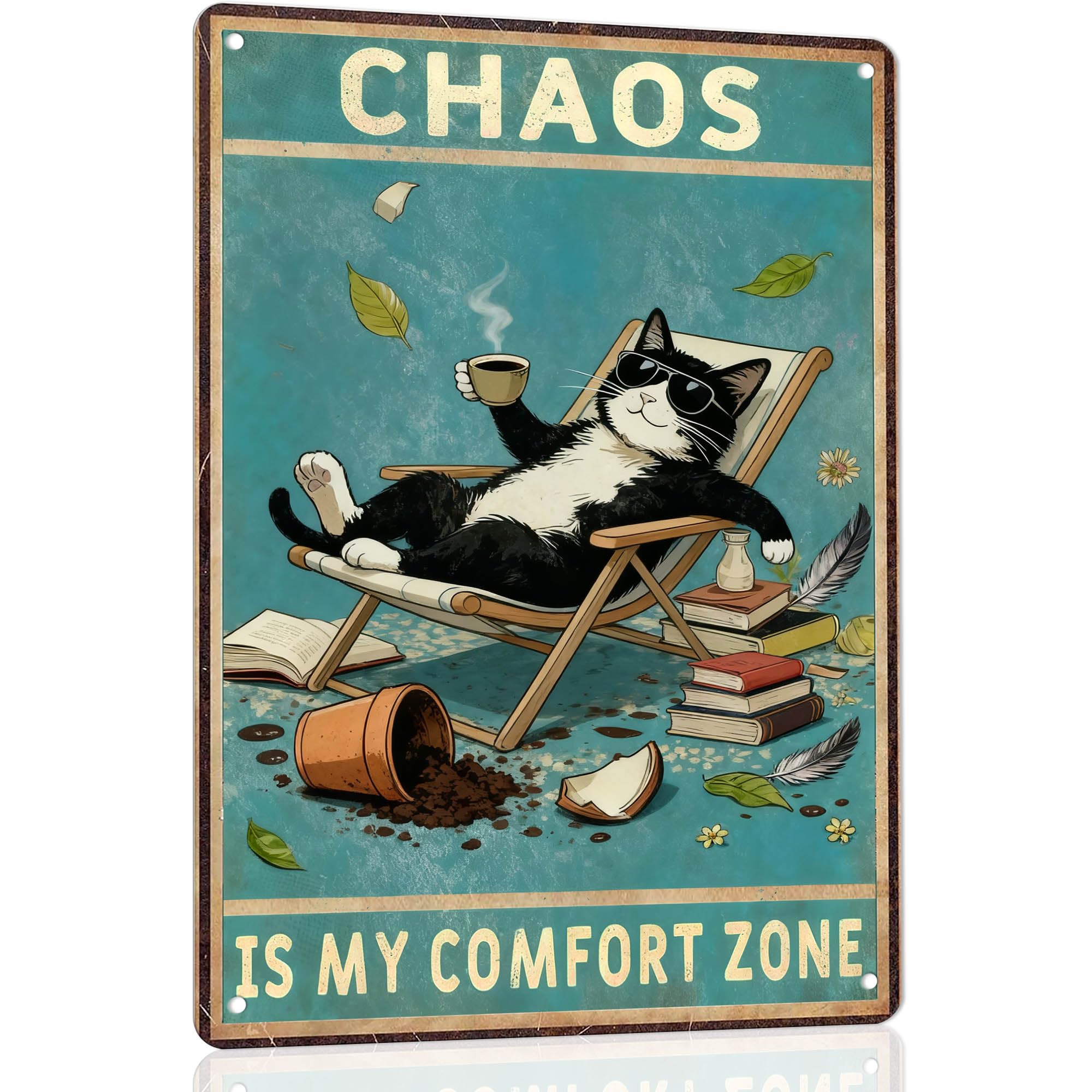 Chaos Is My Comfort Zone Cat Tin Sign, 8x12 Inch