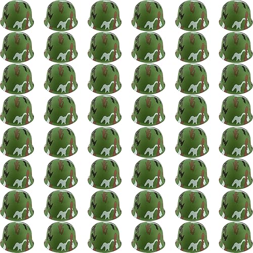 Paquete de 48 cascos del ejército para niños, sombreros de camuflaje de plástico, gorras de disfraz de soldado para niños, accesorios de disfraces