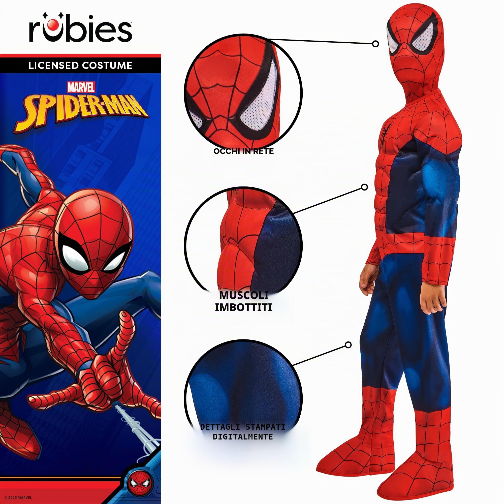 Rubies Costume ufficiale Marvel Spider-Man Deluxe imbottito per bambini, costume da supereroe per bambini, età 5-6 anni, Halloween