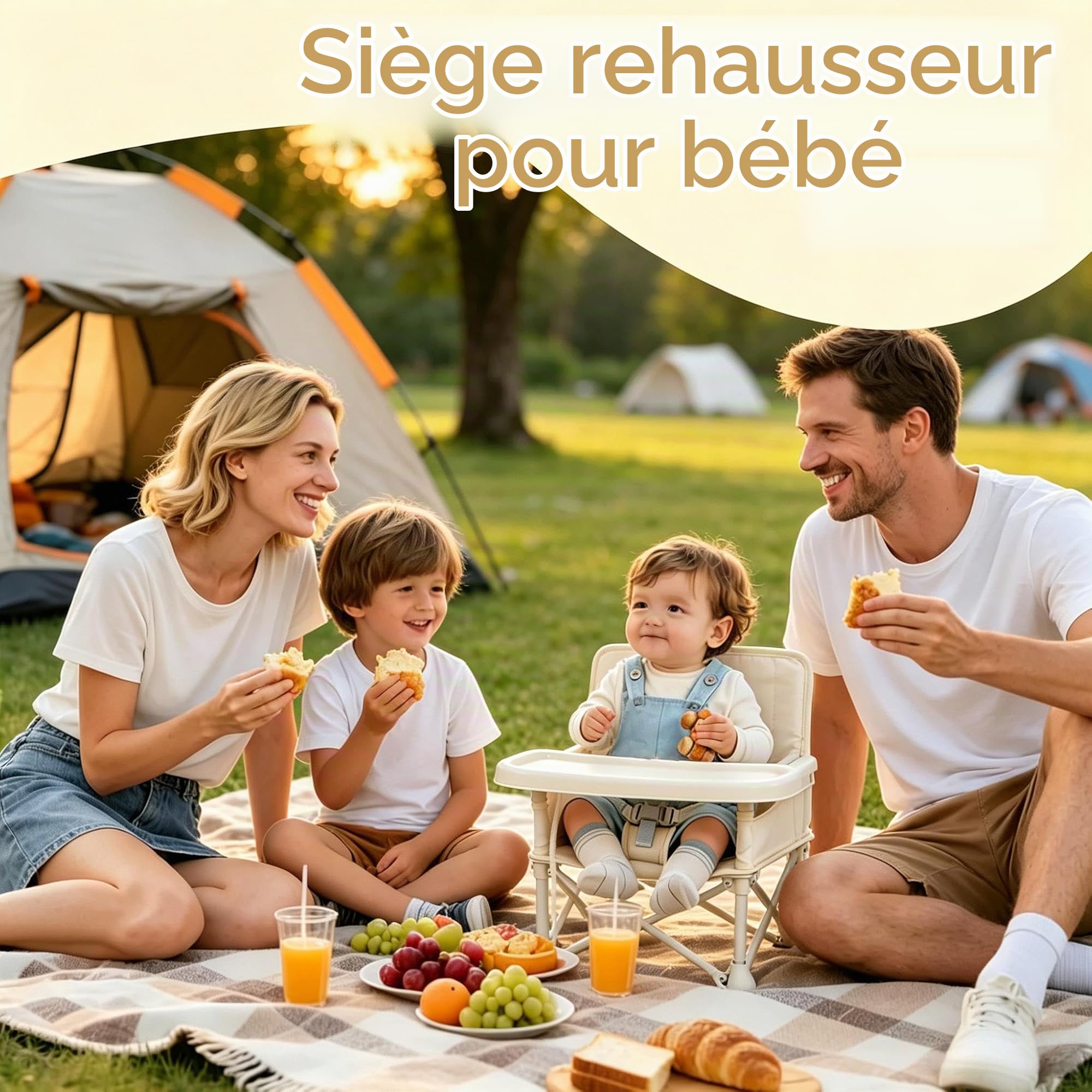 4 en 1 Chaise Bébé Plage,Chaise Pliante Bébé Portable,Chaise Camping pour Bébé avec Plateau Amovible,Auvent,Sangles,Réhausseurs Chaise Haute Bébé Pliable