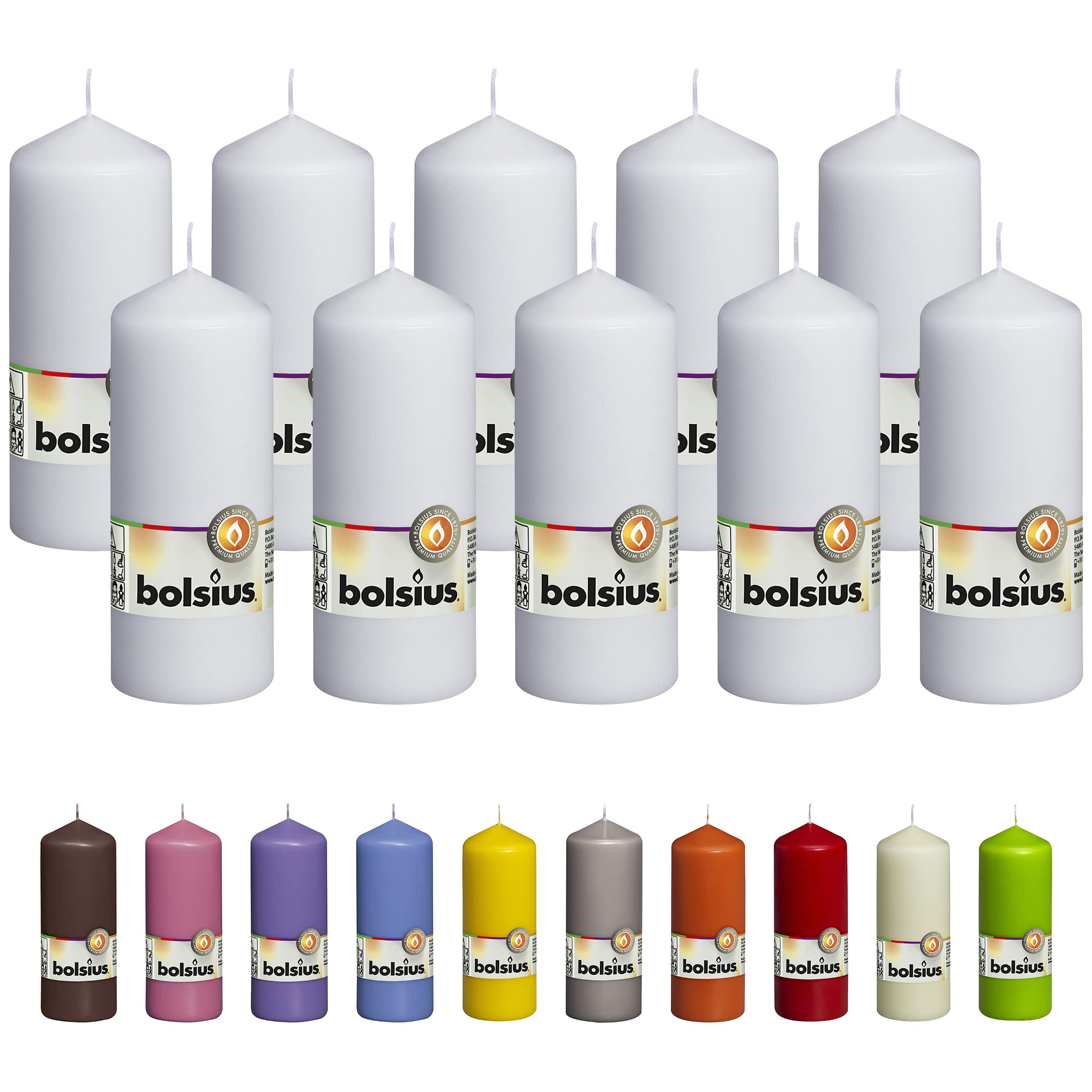 BOLSIUS 10 White Pillar Candles - 2.25 x 6 Inches - Premium European Quality - Individually Wrapped - 42 Hours Burn Time - Dripless Smokeless Unscented Dinner, Wedding, Party, & Restaurant Candles
