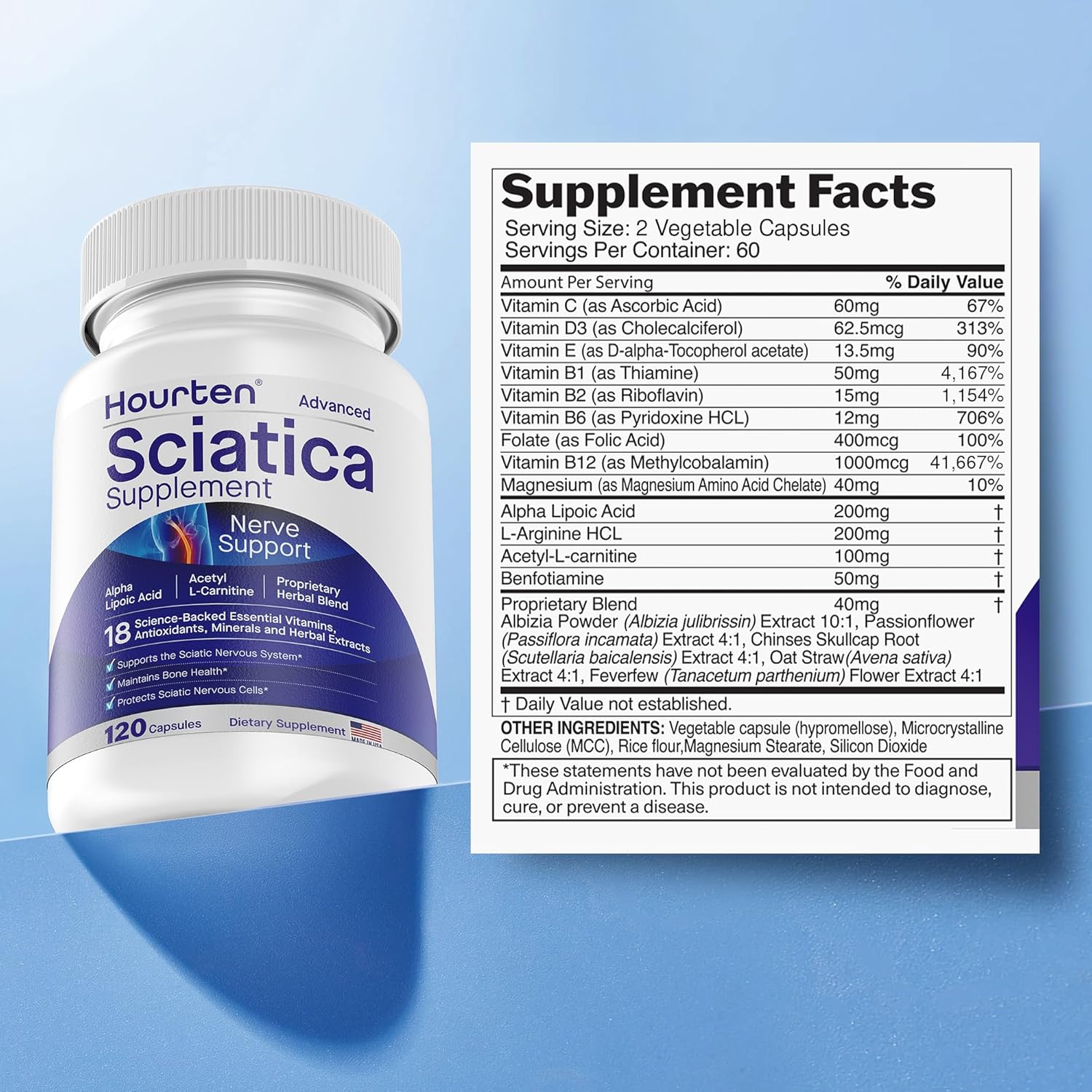 Advanced Sciatic Nerve Support Relief: Alpha Lipoic Acid - 18 in 1 Sciatica Supplements - Vitamin B Complex - Made in USA (120 Count (Pack of 1)) - Image 2