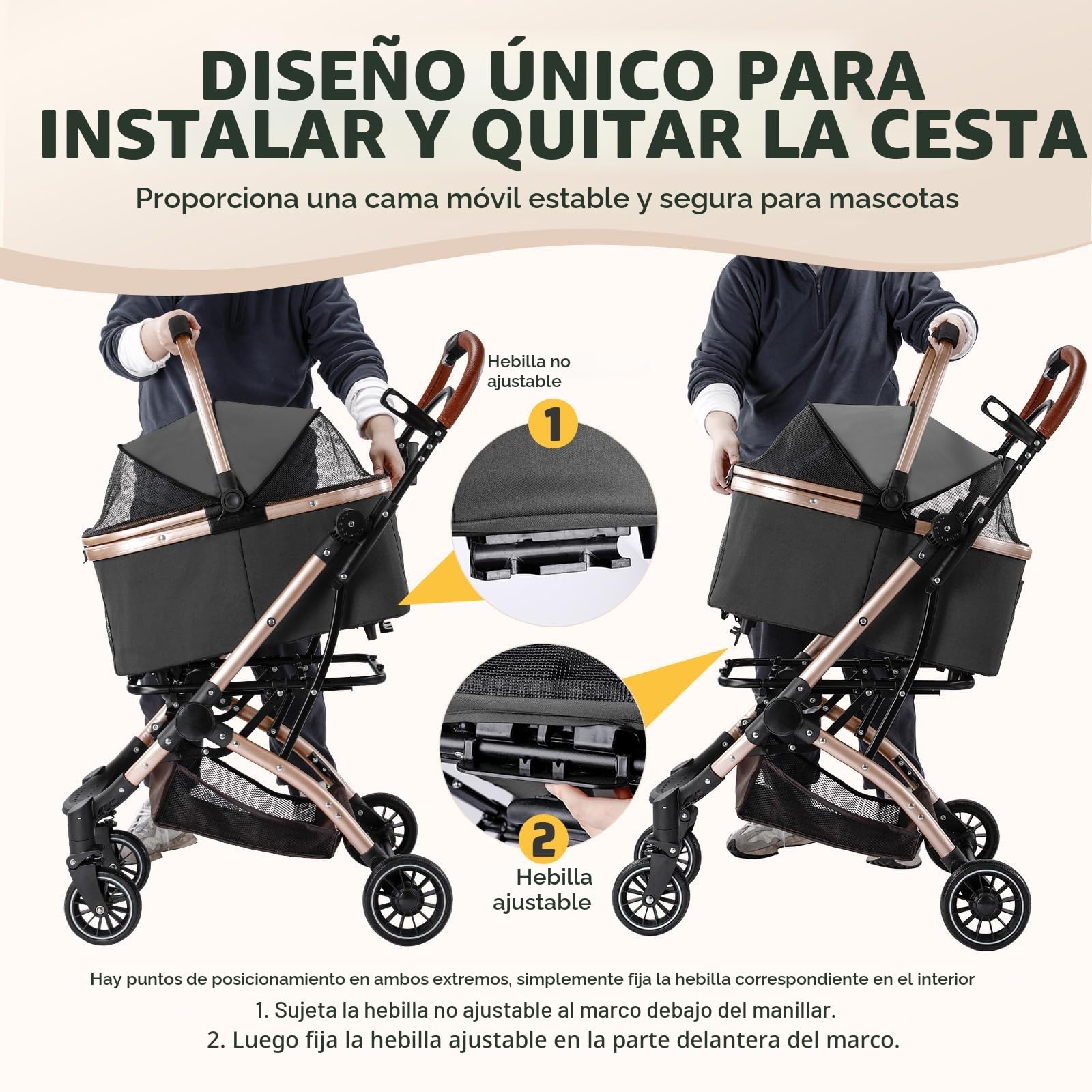 Gimars Mejora 4 en 1 Soporta 20kg Carrito Plegable para Perros Gatos Mediano Pequeño, Cochecito Perro con Portabebés Desmontable Ruedas Delantera Goma 360° Lluvia Funda Almacenamiento Cesta Negro