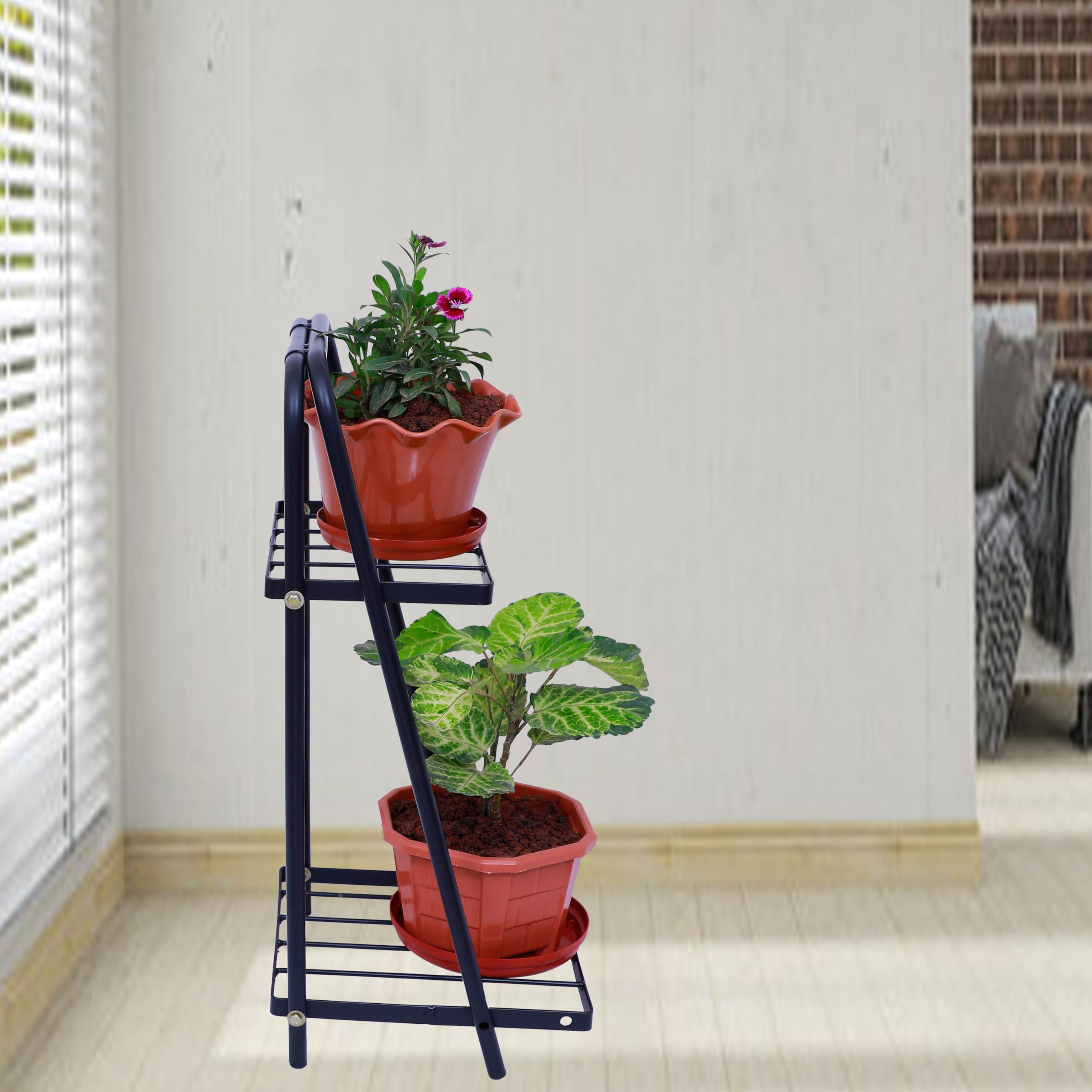 D&V ENGINEERING - Creative in innovation Metal 2-Tier Folding Ladder Shelving Flower and Plant Display Stand for Indoors or Outdoors (Black) (B09MBSKMF1) Amazon Price History, Amazon Price Tracker