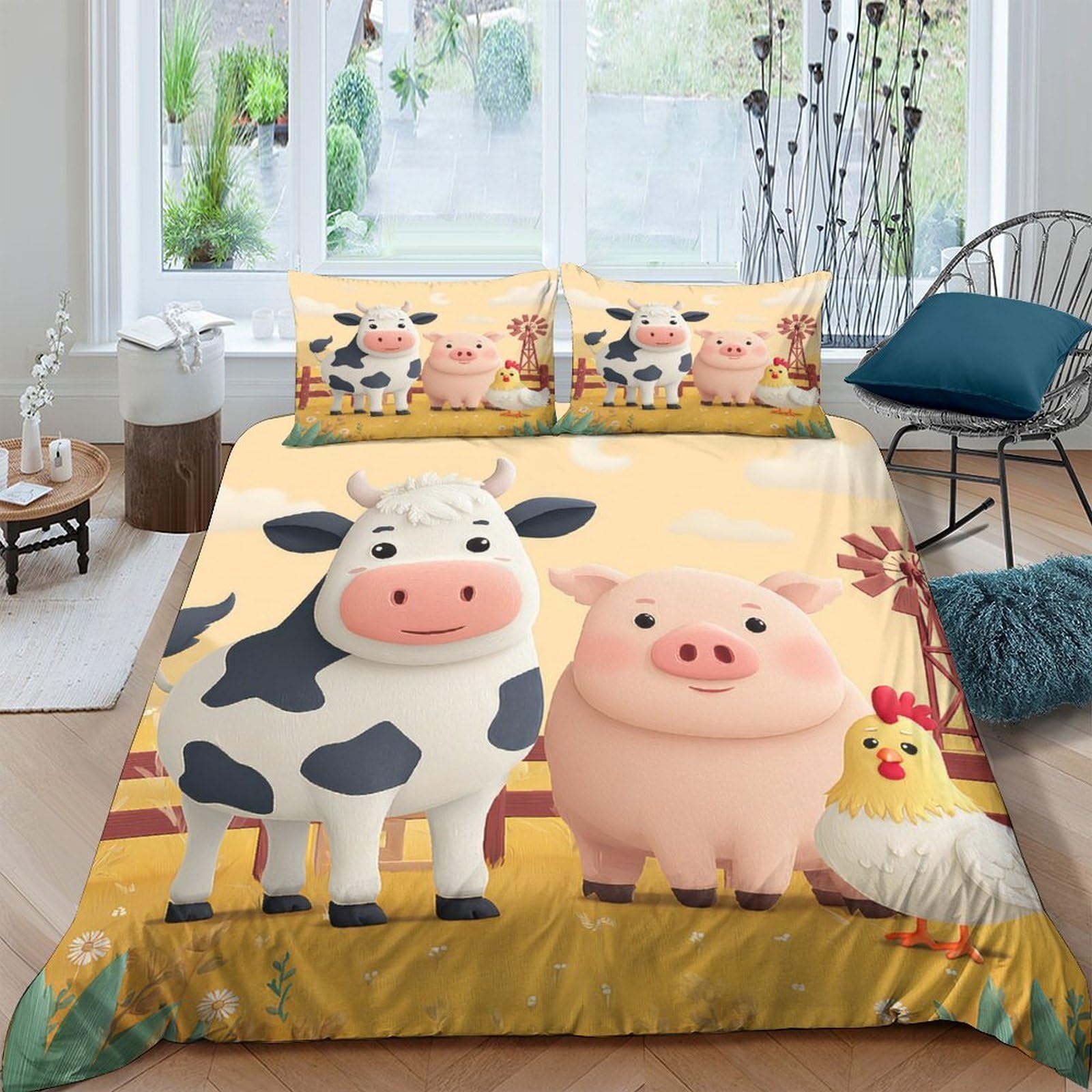 Ctjqhvkz Style-5 3D Printed Farm Animal Fitted Sheet Microfiber Soft Breathable Pig Cow Chicken Bed Cover For Bedroom Decor Single（135X200cm）