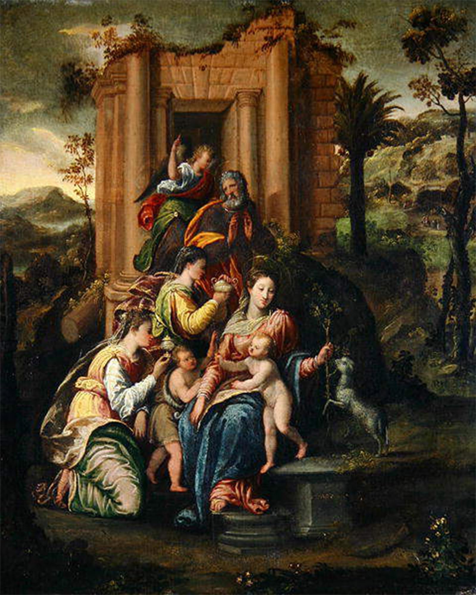 Artxlxxbn No Frame Famous Painting Canvas Artwork Graffiti Print The Holy Family Surrounded By Sigismondo Scarsellino Portrait Canvas Image For Home Decor 60X90cm