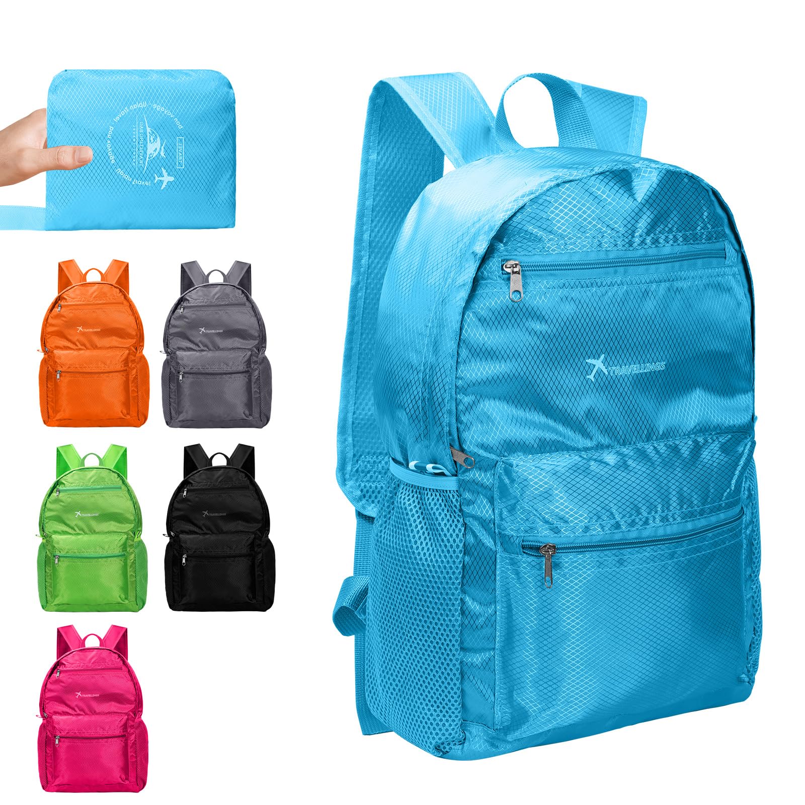Risipu Lightweight Foldable Backpack Small Waterproof Hiking Rucksack Durable Packable Backpacks for Women Men Outdoor Hiking Biking Travelling Walking Camping (Large-Blue)