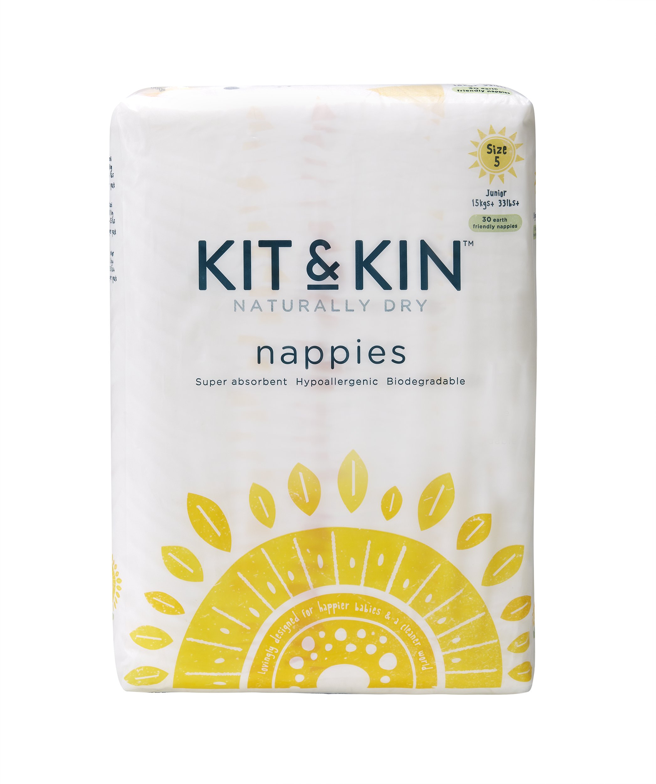 Kit & Kin Eco-Friendly Taped Diapers Size 5 (10-15 Kg) - 30 Counts | Hypoallergenic Disposable Diapers | Flash Dry with Superior Leak Protection