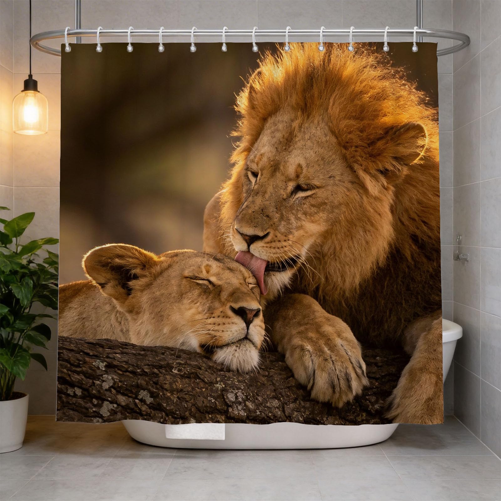 Hongduo 3D African Lion Shower Curtain for Stalls Bathtubs Nature Bathroom Decor Shower Curtain Set Polyester Fabric Waterproof 180x180cm/71X71 Inch with Hooks